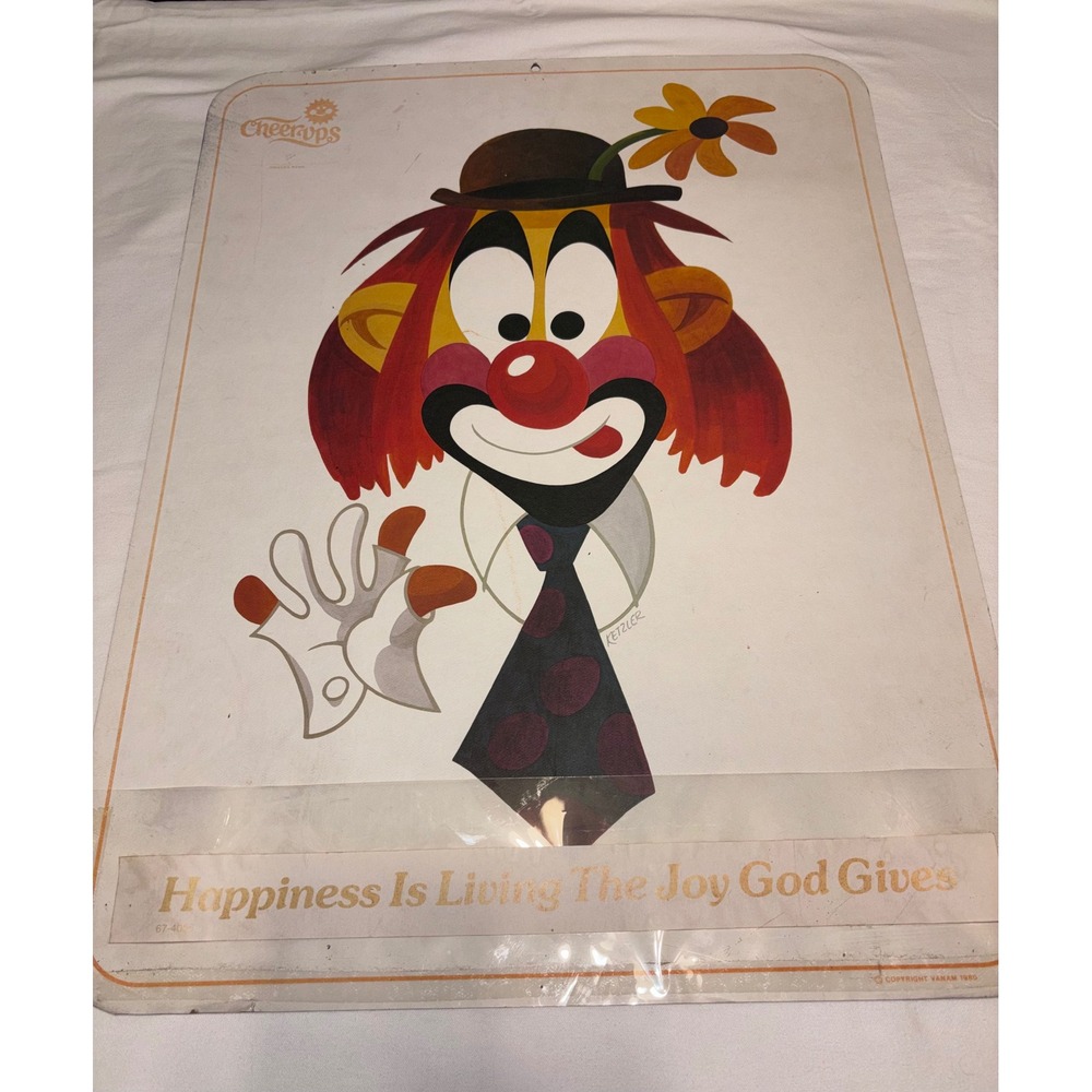 Kitschy Vintage 1980 Retro  70s Clown Wall Art  Ketzler Cheerups Groovy Decor